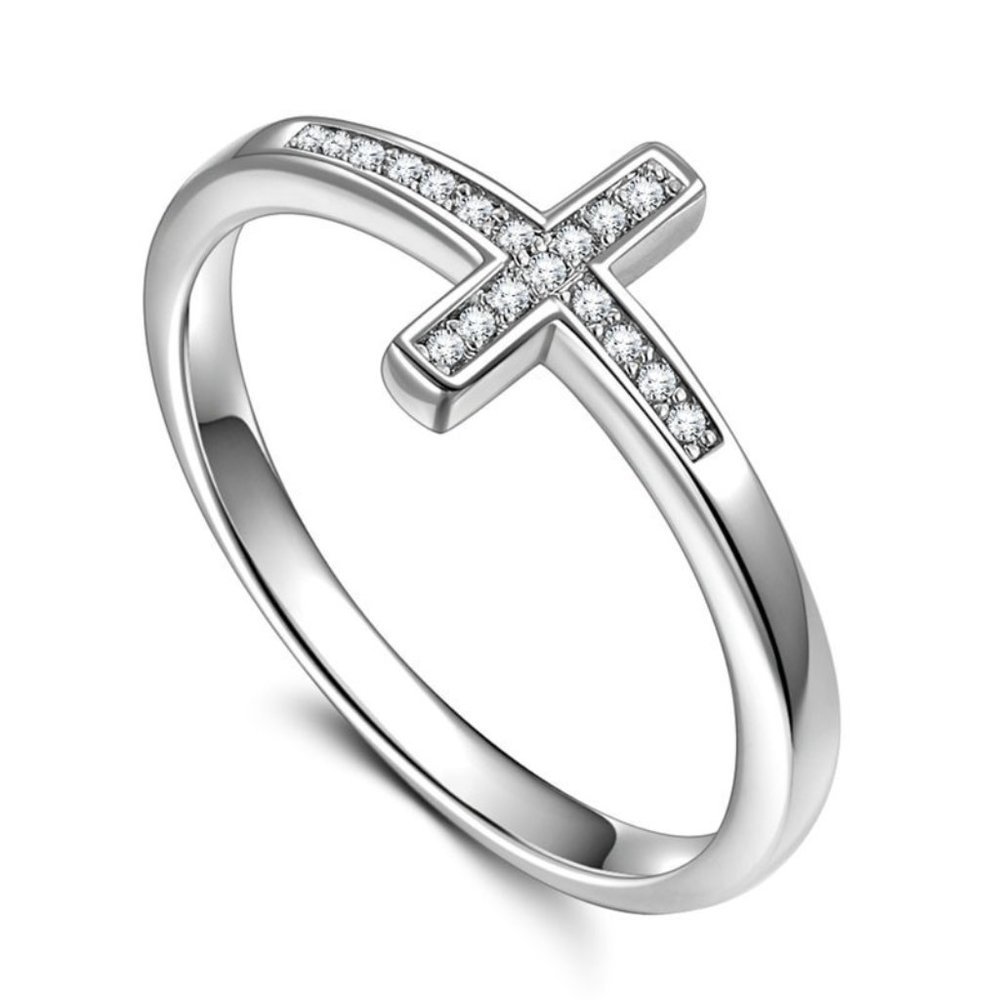🌸925 Silver Plated Dainty Cross Shaped Classy Ring, GPMB1515